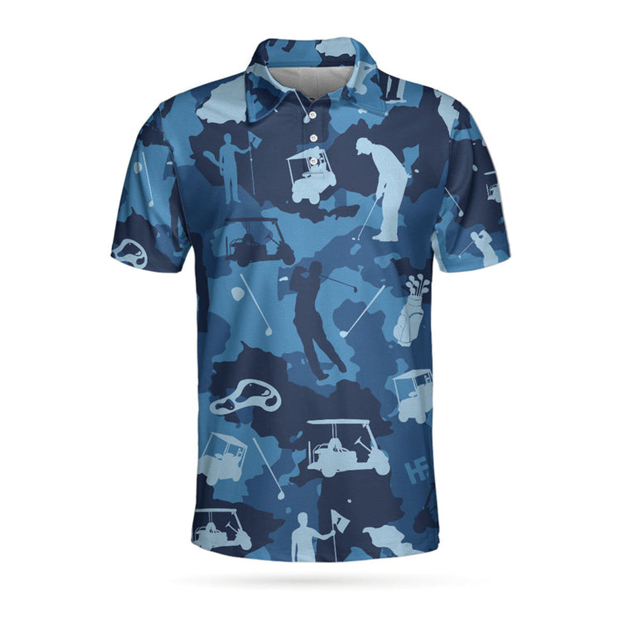 Golf Ocean Blue Camouflage Polo Shirt, Streetwear Golfing Polo Shirt, Camo Golf Shirt For Men