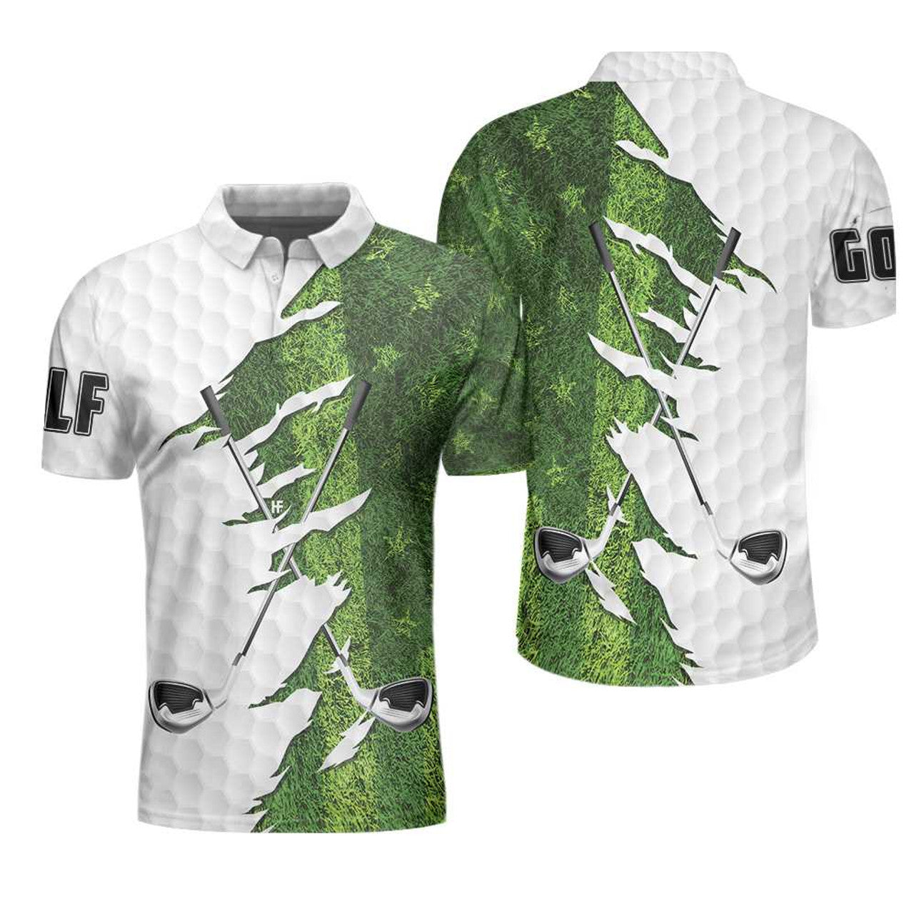 Golf Ripped Clubs & Course American Golfer Polo Shirt, Green American Flag Polo Shirt, Patriotic Golf Shirt For Men