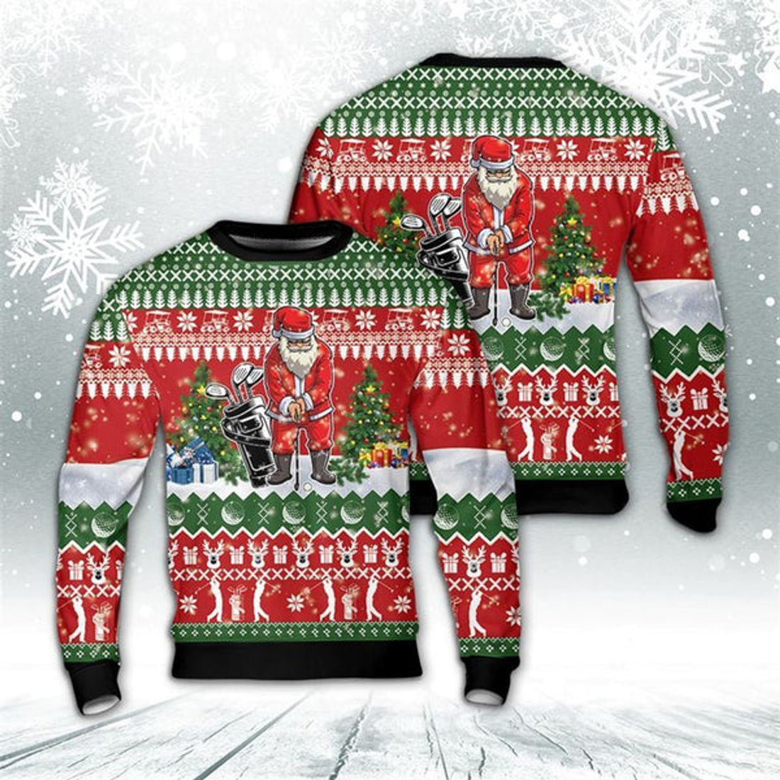 FUNSTUFFPRINT Golf Santa Ugly Christmas Sweater For Men And Women, Best Gift For Christmas, The Beautiful Winter Christmas Outfit Ugly Sweater
