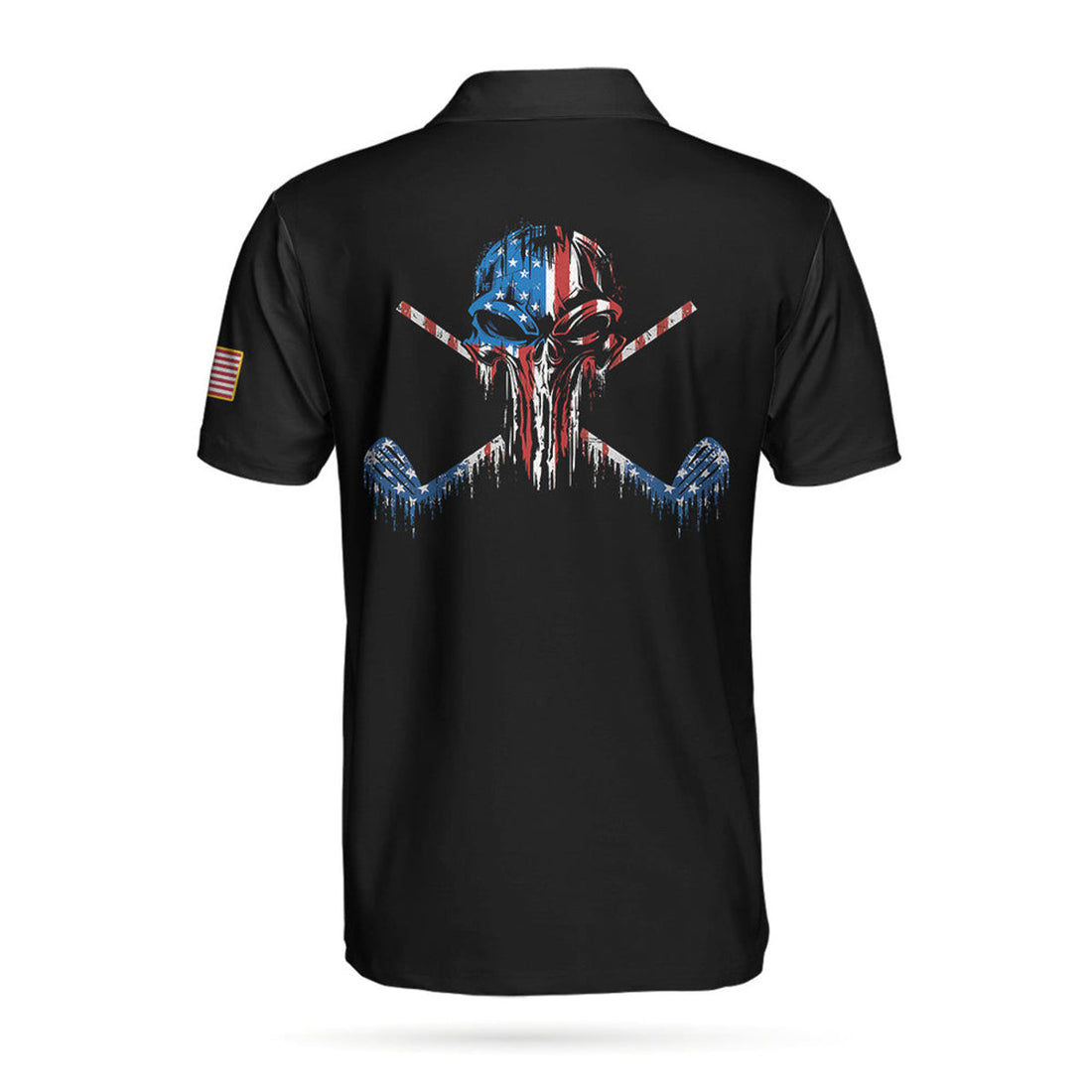 Golf Skull America Flag Short Sleeve Polo Shirt, Wet Paint Black Polo Shirt, Best Golf Shirt For Men