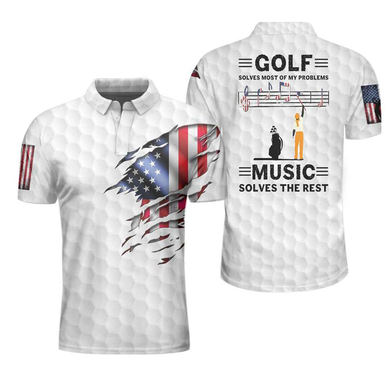 Golf Solves Most Of My Problems Polo Shirt, American Flag Polo Shirt, Golf Shirt For Music Lovers