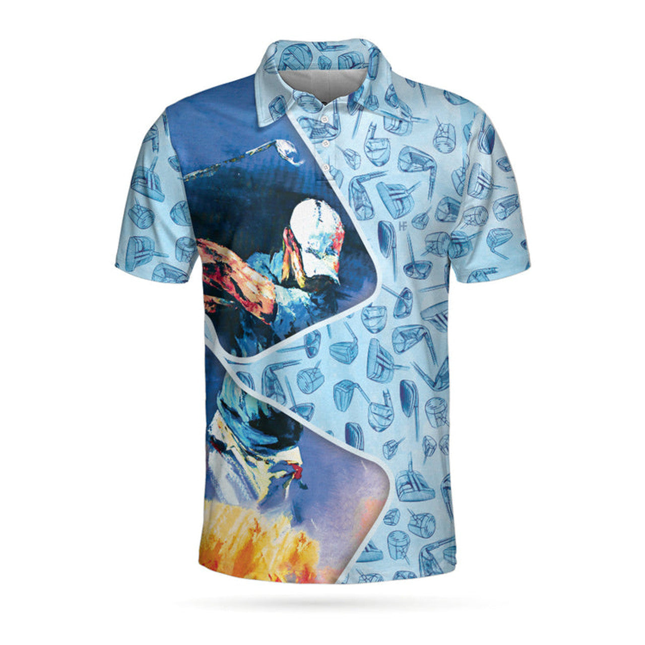 Golf Swing Abstract With Golf Club Header Pattern Golf Polo Shirt, Sky Blue Golf Shirt For Men
