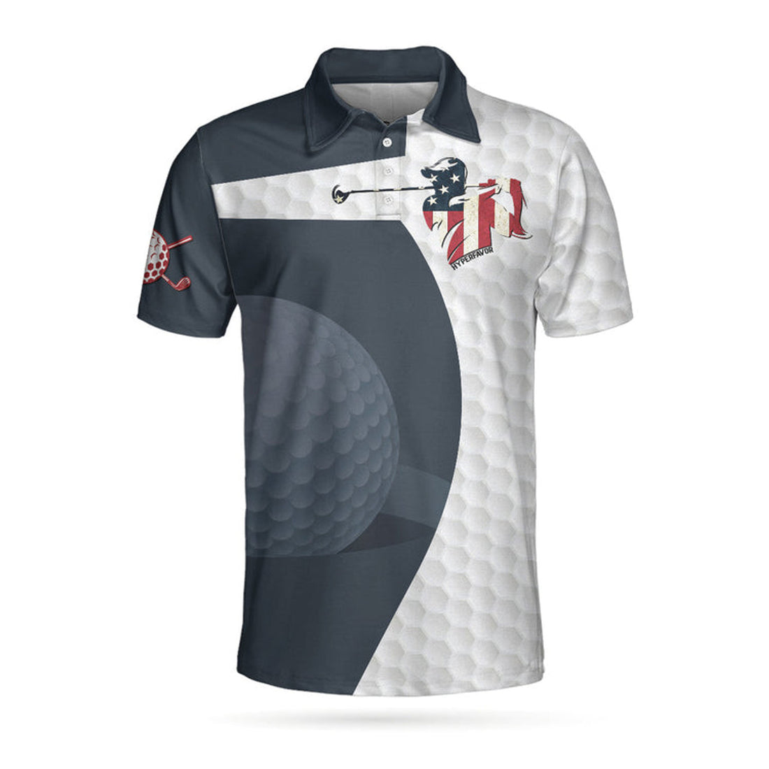 Golf Swing American Flag Golf Ball Texture Polo Shirt, Patriotic Golf Shirt For Men, Cool Gift For Golfers