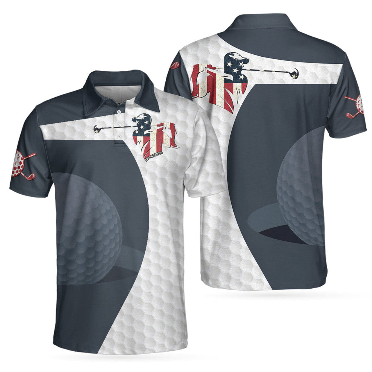 Golf Swing American Flag Golf Ball Texture Polo Shirt, Patriotic Golf Shirt For Men, Cool Gift For Golfers
