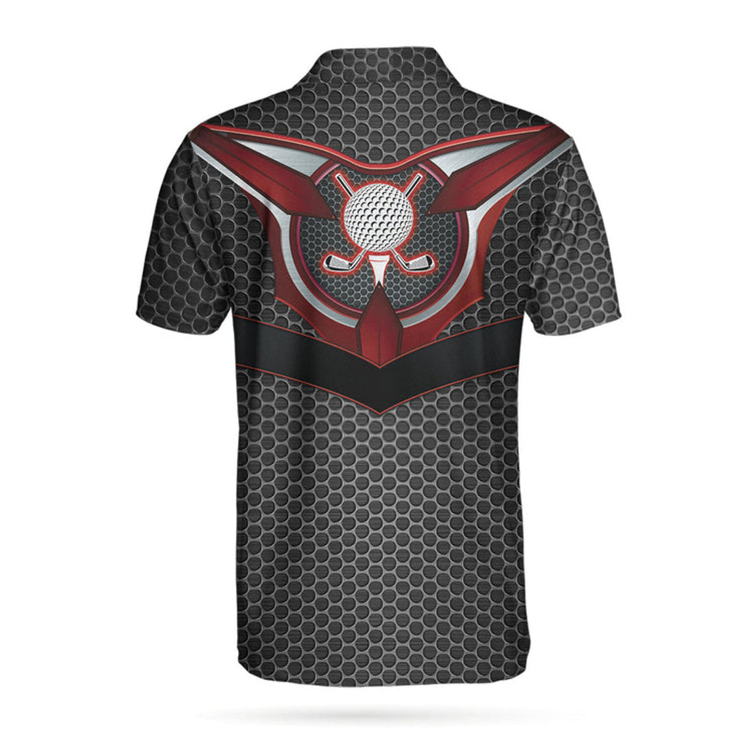 Golf Tech Style Polo Shirt, Black Steel Hornet Nest Pattern Polo Shirt, Best Golf Shirt For Men