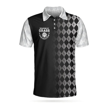 Golf Weapons Of Grass Destruction Short Sleeve Polo Shirt, Black And White Golf Shirt For Men