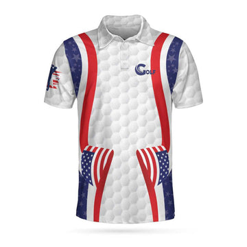 Symmetric Curve American Flag Golf Pattern Polo Shirt, Usa Golf Polo Shirt, Patriotic Golf Shirt For Men