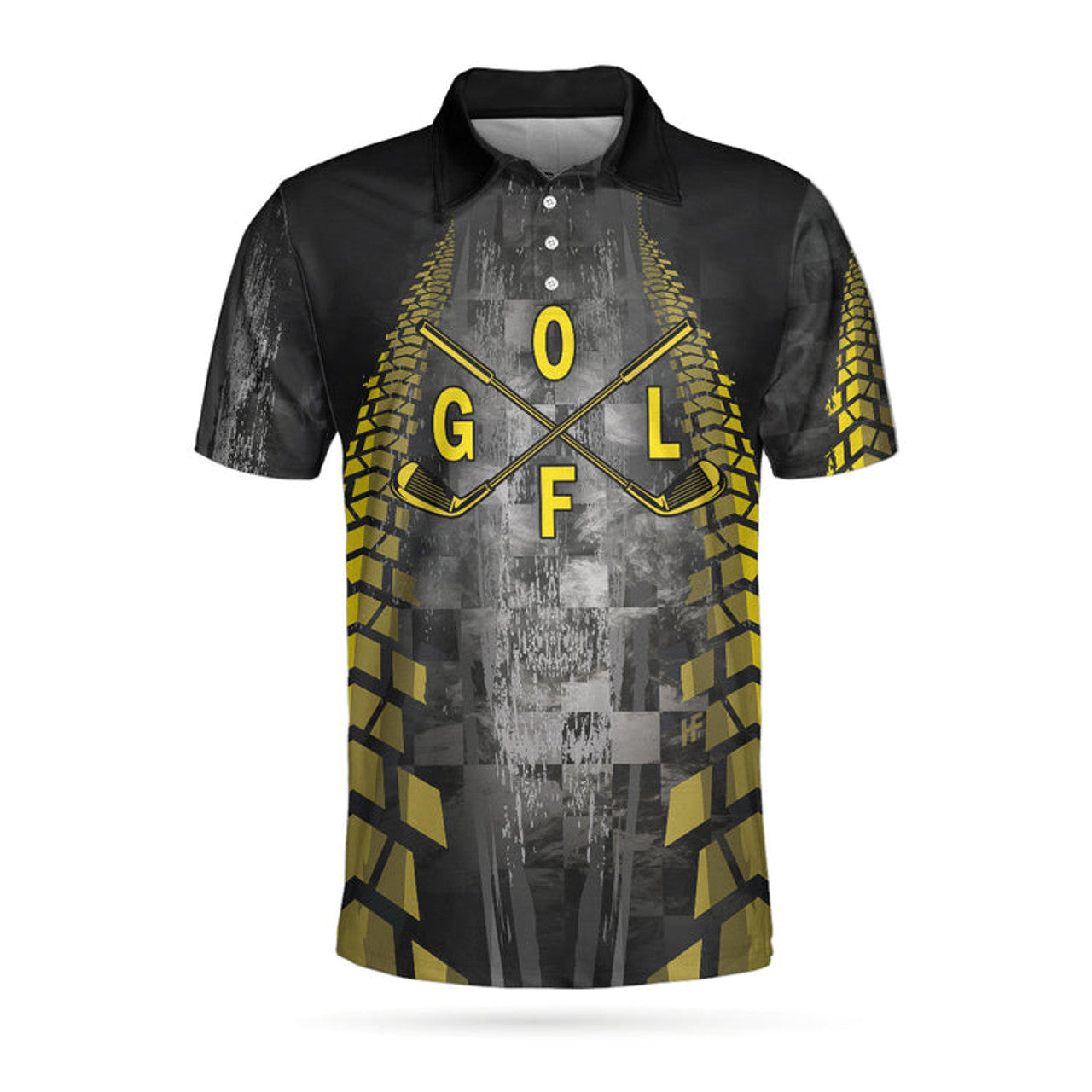 Golf Yellow Pattern Short Sleeve Polo Shirt, Checker Pattern Racing Polo Shirt, Best Golf Shirt For Men