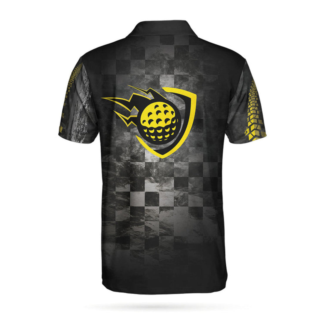 Golf Yellow Pattern Short Sleeve Polo Shirt, Checker Pattern Racing Polo Shirt, Best Golf Shirt For Men