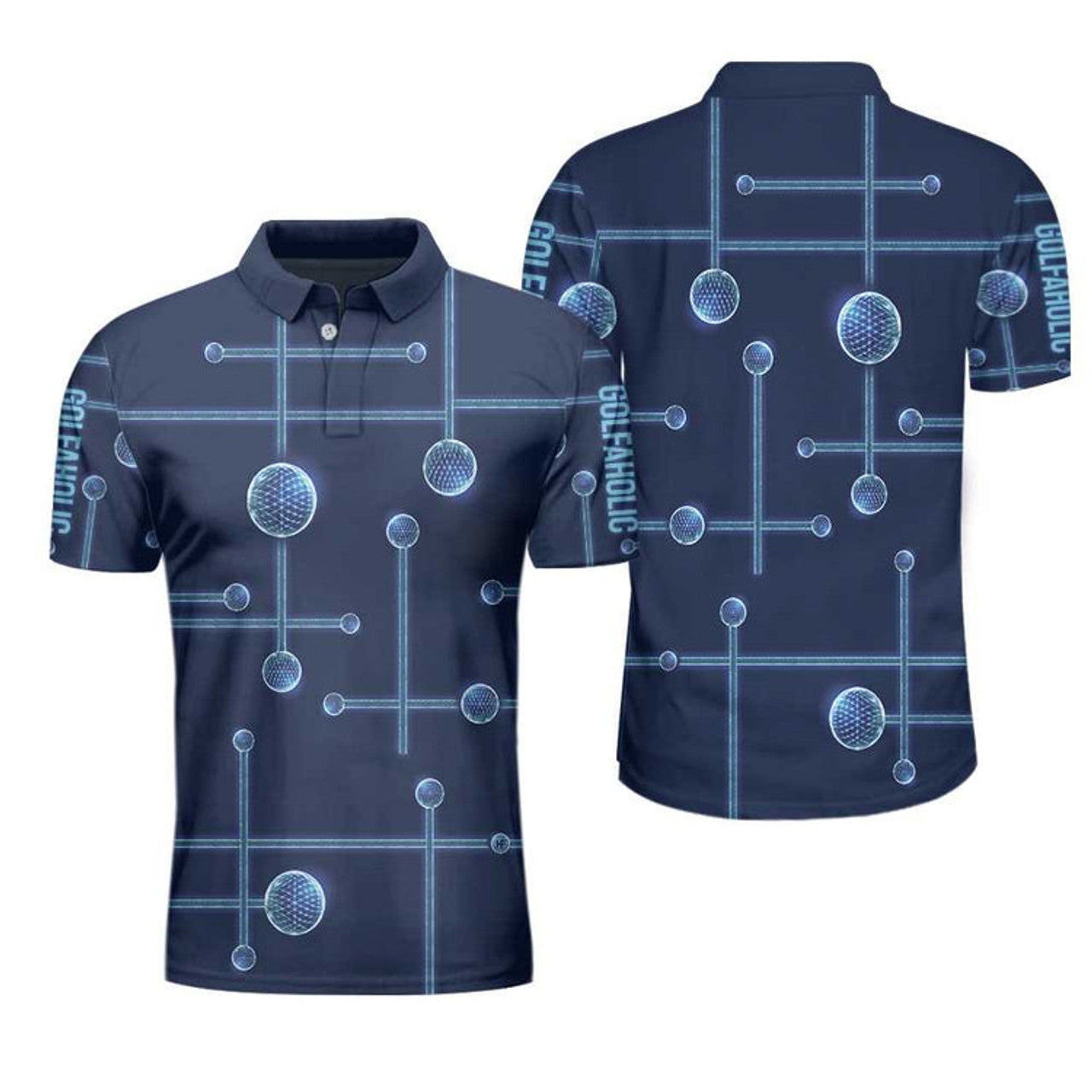 Golfaholic Geometric Golf Ball Low Poly Design Polo Shirt, Digital Golf Polo Shirt, Best Golf Shirt For Men