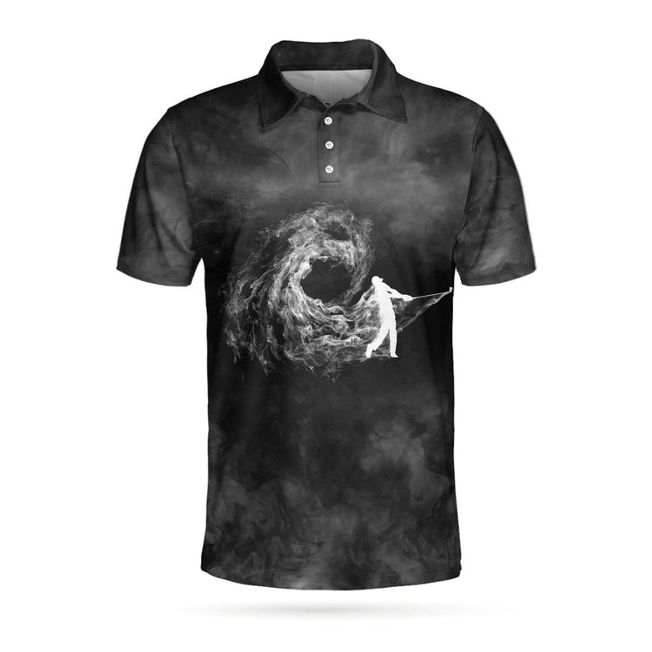 Golfer On Smoke Background Polo Shirt, Black Smoke Golfing Polo Shirt, Best Golf Shirt For Men