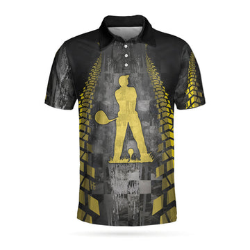 Golfer On Yellow Silhouette Polo Shirt, Checker Pattern Racing Polo Shirt, Best Golf Shirt For Men