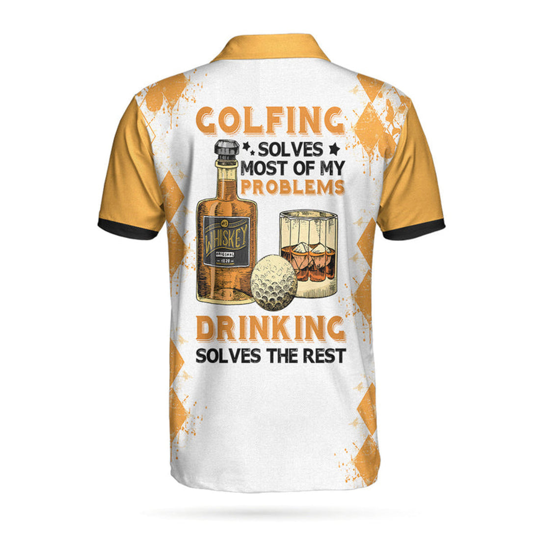 Golfing And Drinking Solve My Problems Polo Shirt, Argyle Pattern Whisky Polo Shirt, Wine Golf Shirt For Men