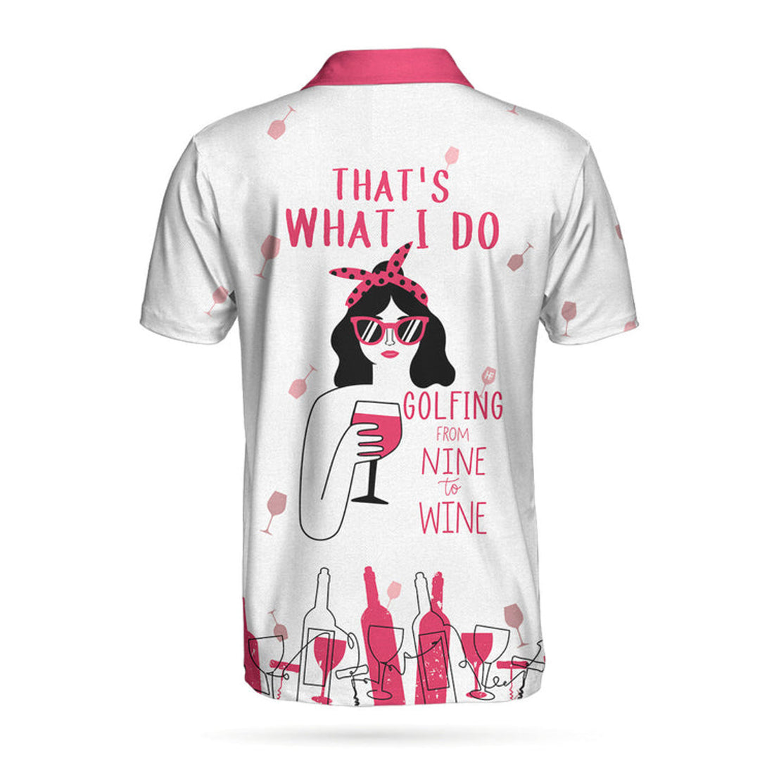 Golfing From Nine To Wine Short Sleeve Polo Shirt, Pink Polo Shirt For Men