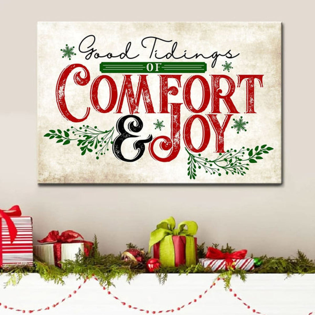 Good Tidings Of Comfort And Joy Wall Art Canvas, Christian Christmas Wall Decor - Religious Wall Decor