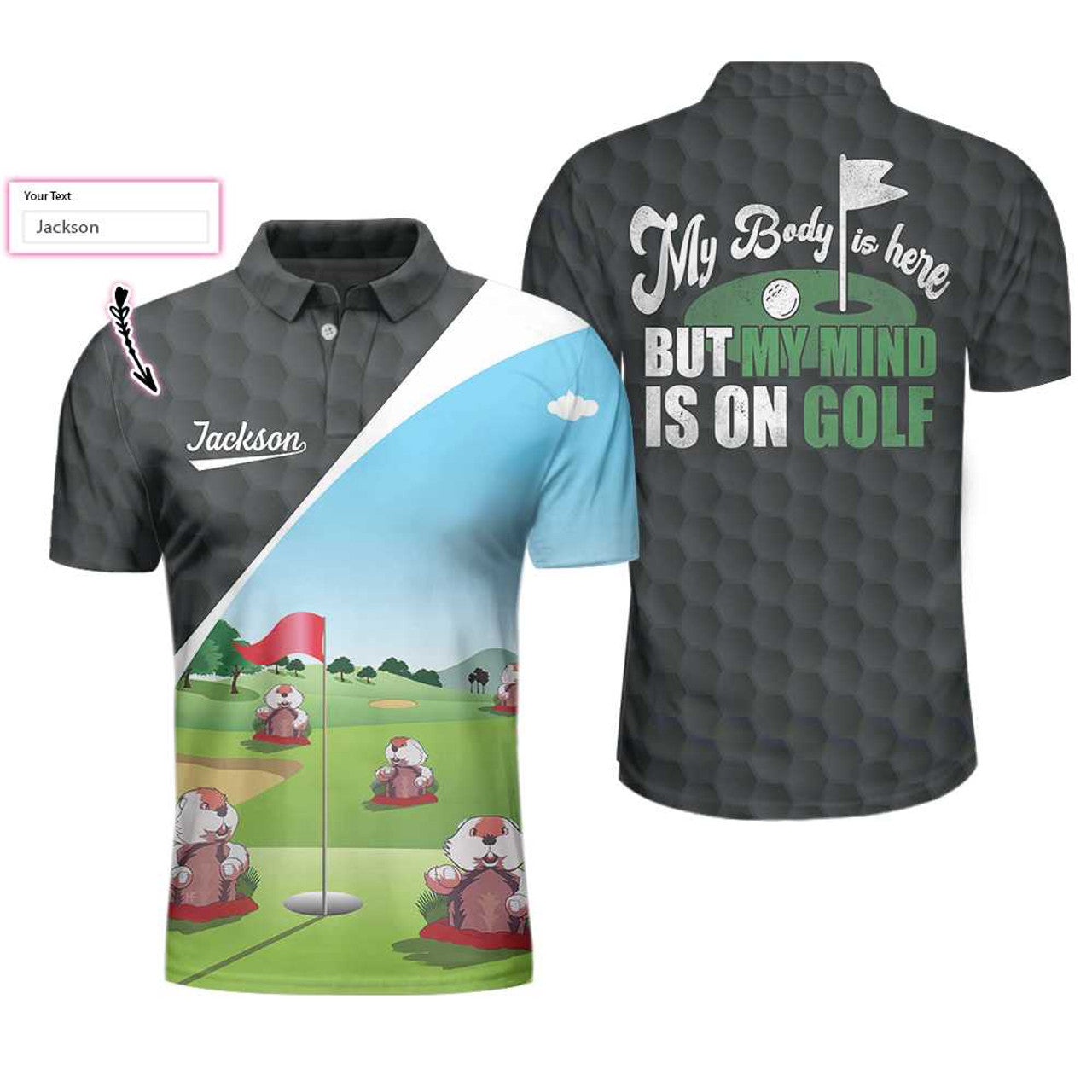 Custom Gopher My Mind Is On Golf Custom Polo Shirt, Personalized Golf Shirt For Men, Cool Gift For Golfers