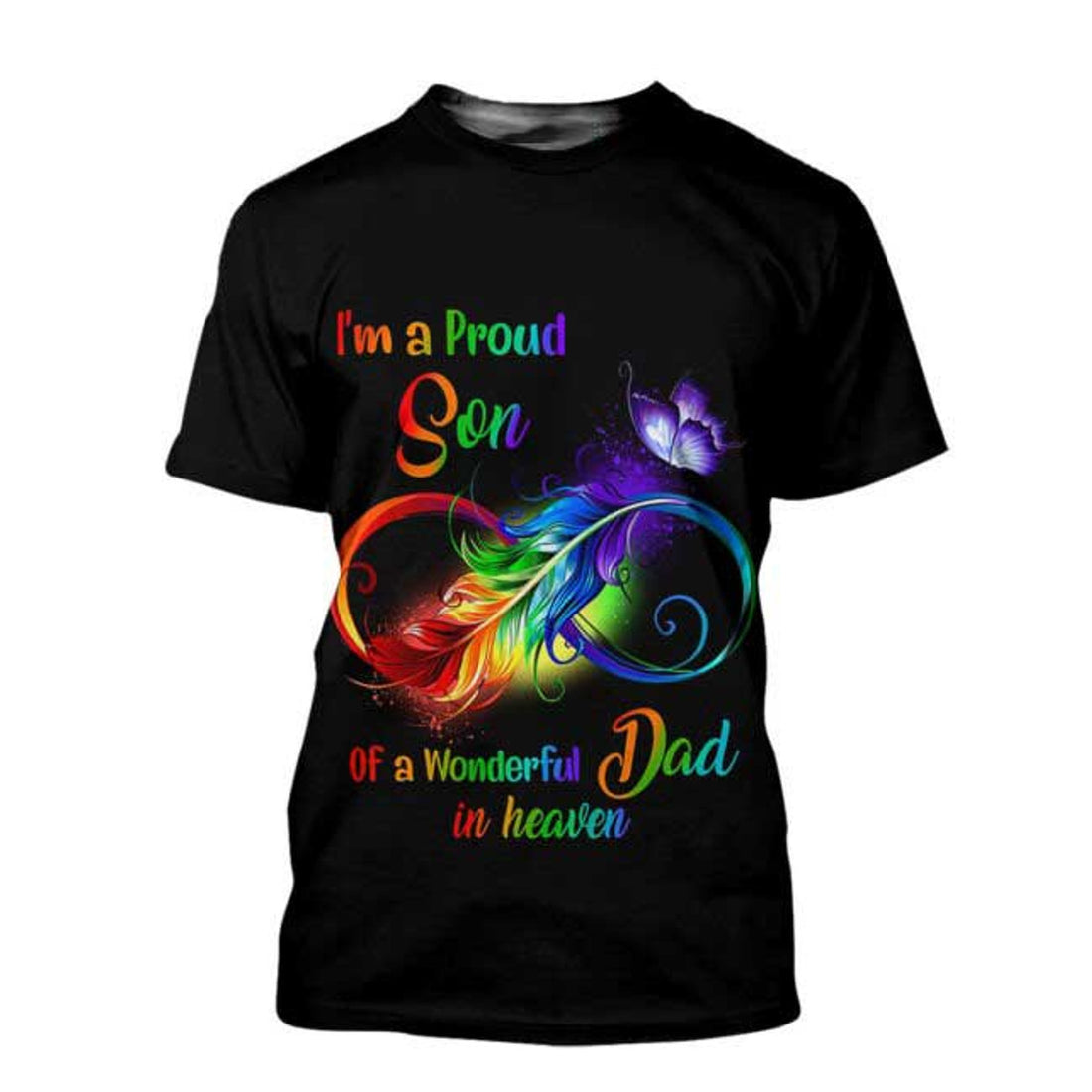 FUNSTUFFPRINT I'm A Proud Son Of A Wonderful Dad In Heaven 3D All Over Printed Shirts Remembrance Shirts Loss Of Dad 3D T-shirt