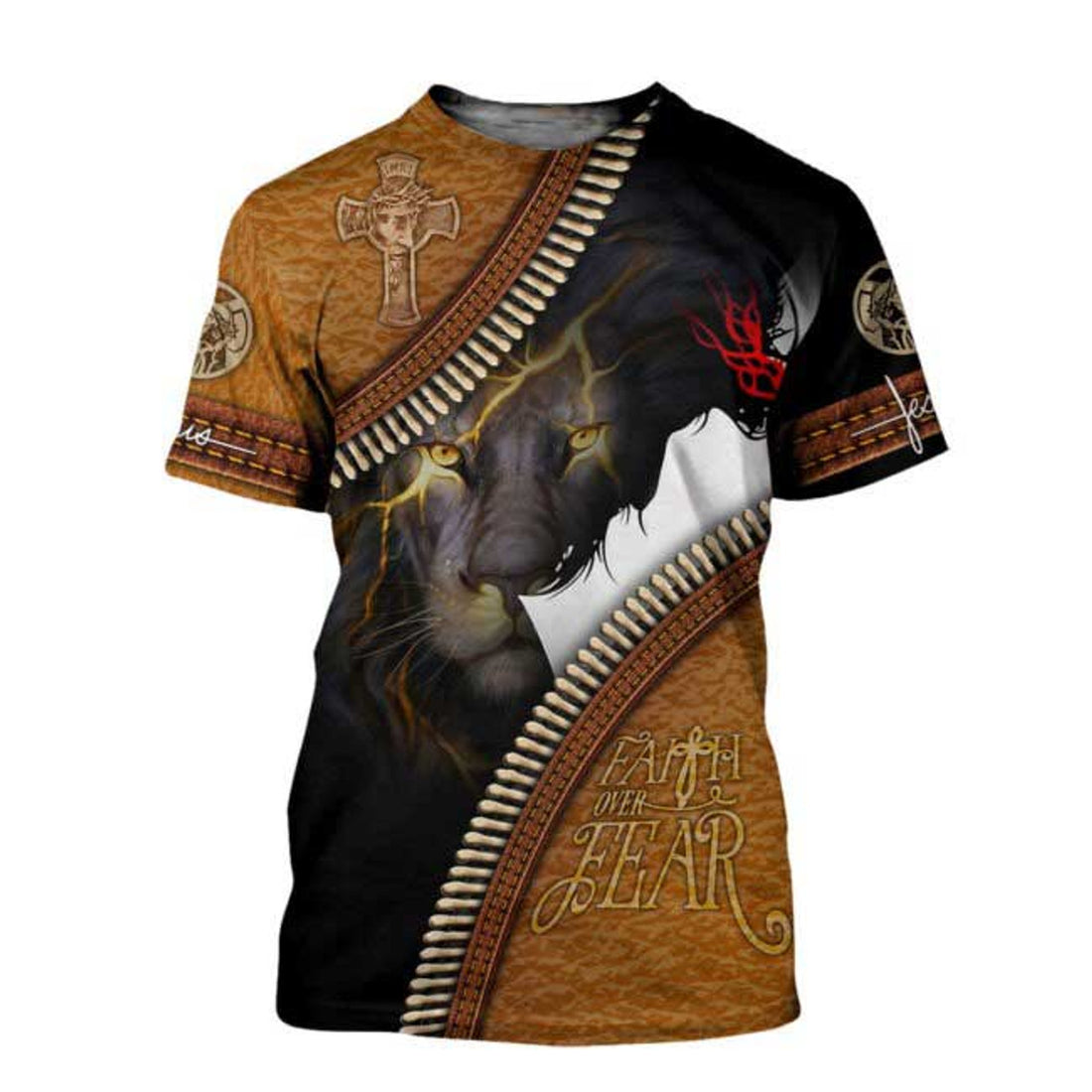 FUNSTUFFPRINT Faith Over Fear 3D All Over Printed Shirts, Christian Sublimation Jesus On Shirts 3D T-shirt