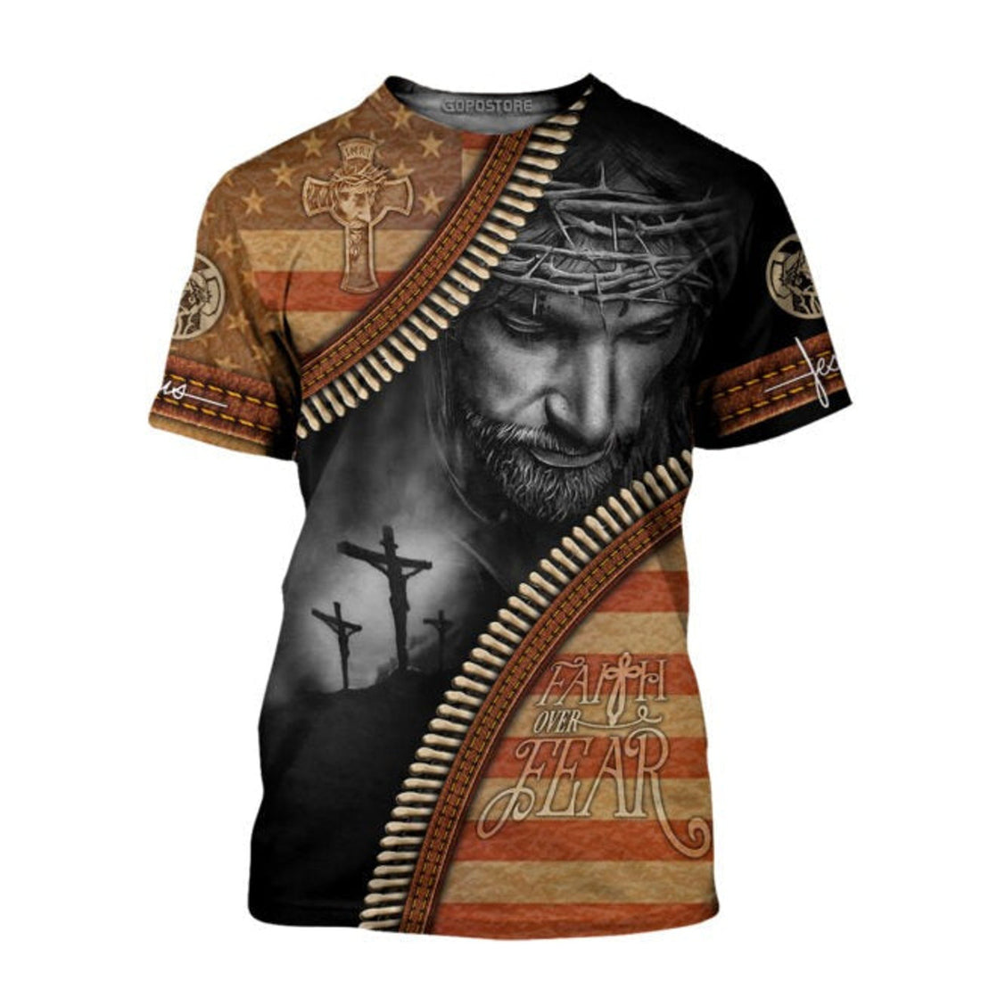 FUNSTUFFPRINT Faith Over Fear 3D All Over Printed Shirts, Christian Jesus Sublimation Jesus On Shirts 3D T-shirt