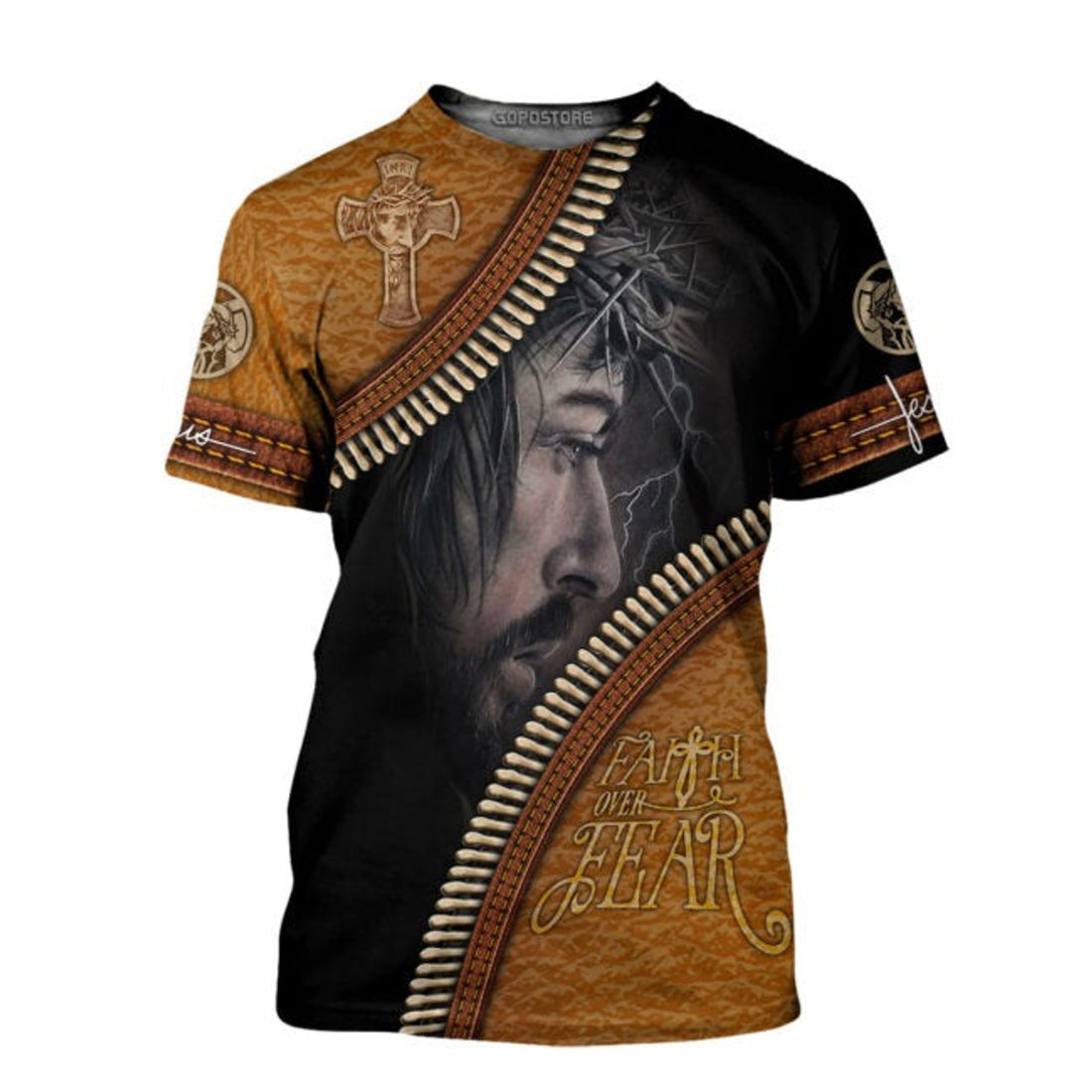 FUNSTUFFPRINT 3D All Over Printed Jesus T-Shirt Faith Over Fear Sublimation Jesus T-Shirt Jesus 3D T-shirt