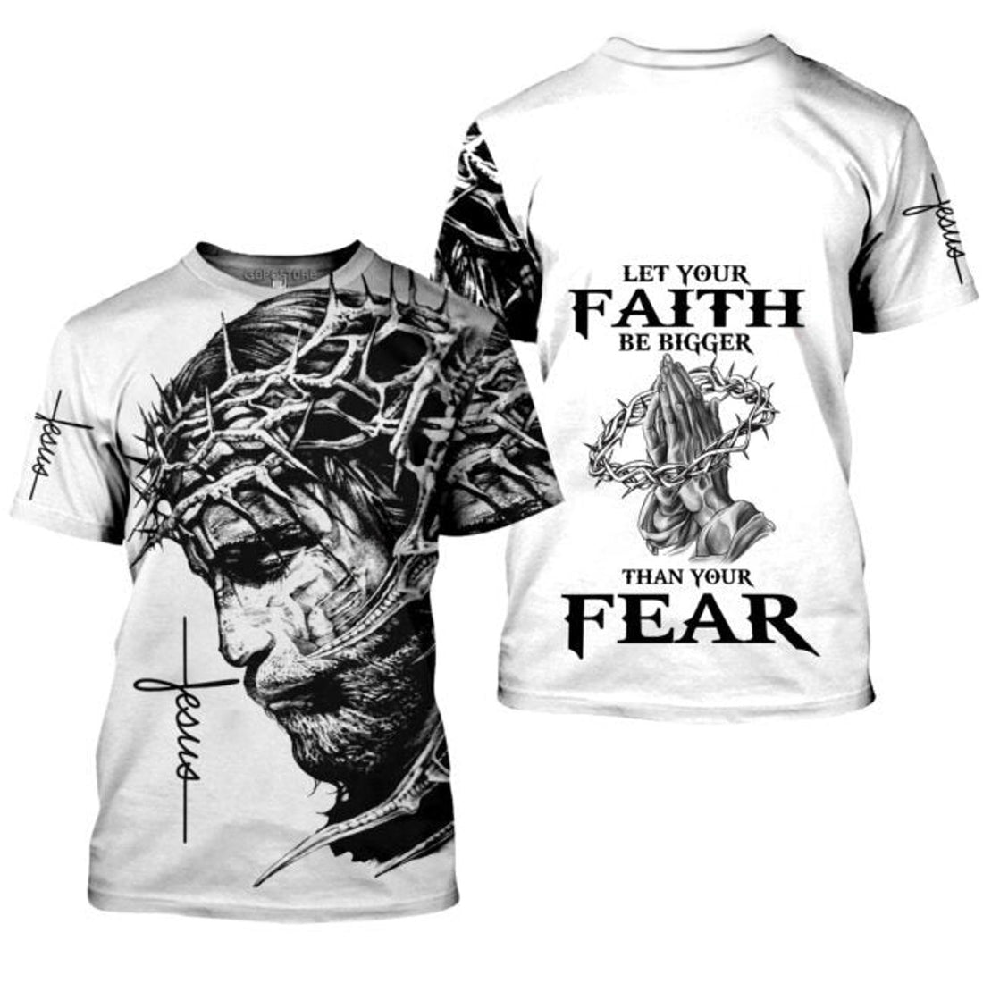 FUNSTUFFPRINT Let Your Faith Be Bigger Than Your Fear Jesus 3D Full Printed Shirt, Faith Over Fear, Jesus 3D T-shirt