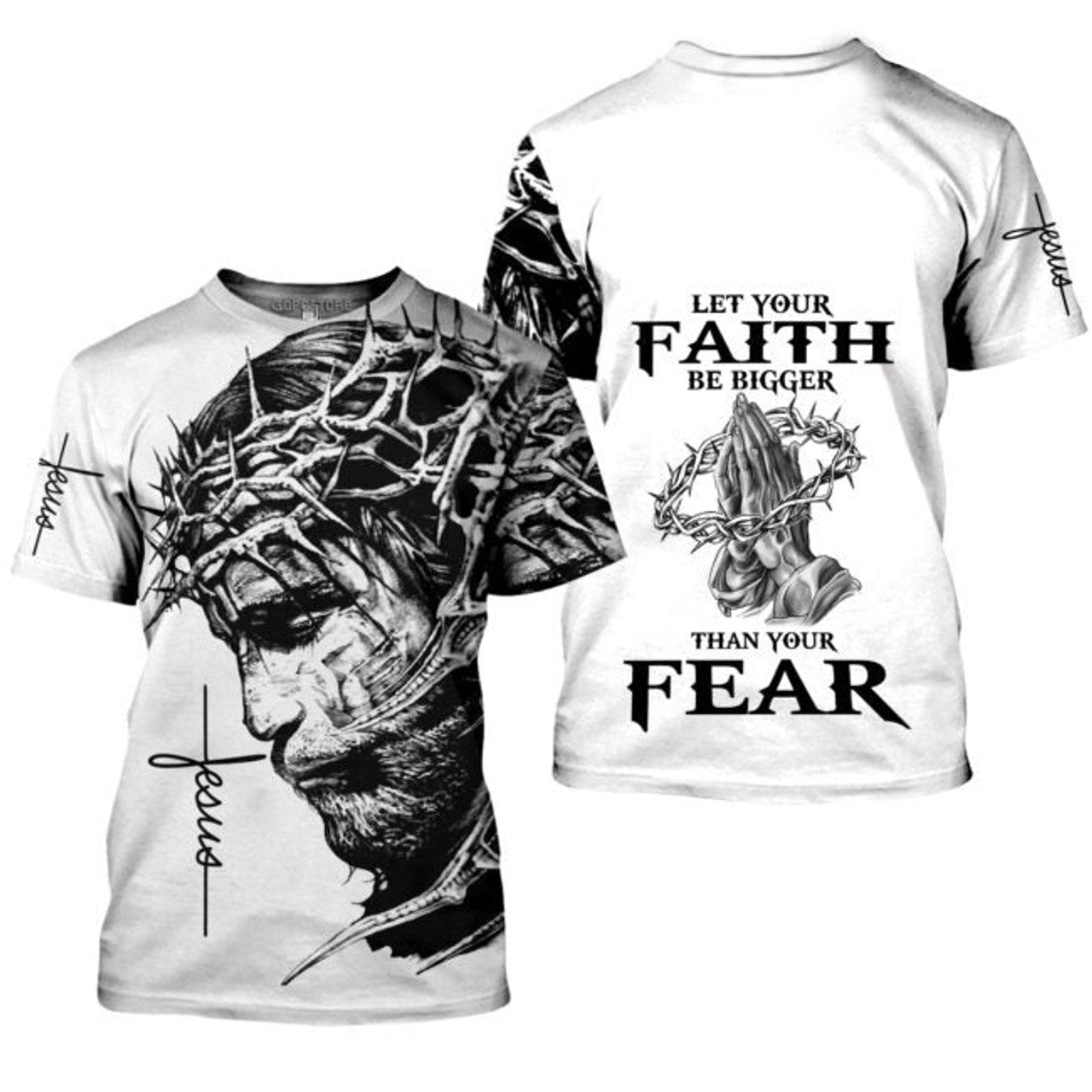 FUNSTUFFPRINT Let Your Faith Be Bigger Than Your Fear Jesus 3D Full Printed Shirt, Faith Over Fear, Jesus 3D T-shirt