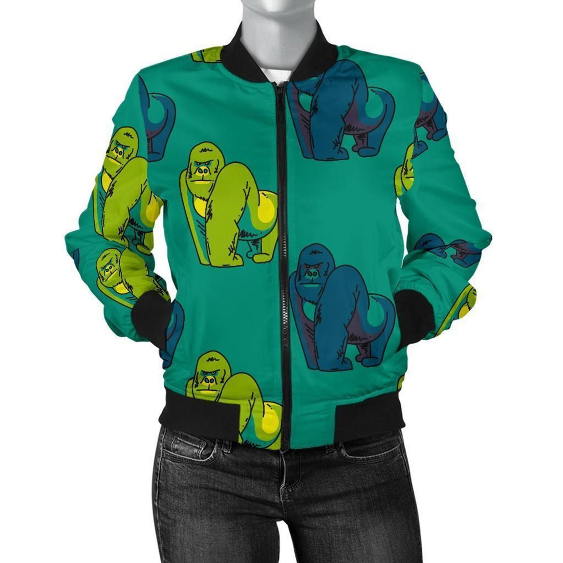 FUNSTUFFPRINT Gorilla Print Pattern Women Casual 3D Bomber Jacket