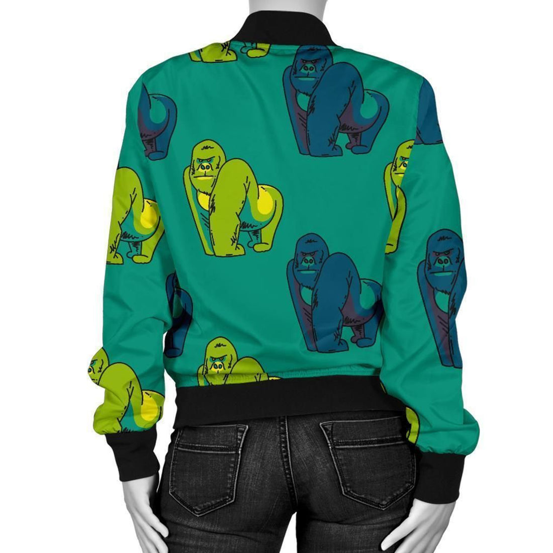 FUNSTUFFPRINT Gorilla Print Pattern Women Casual 3D Bomber Jacket