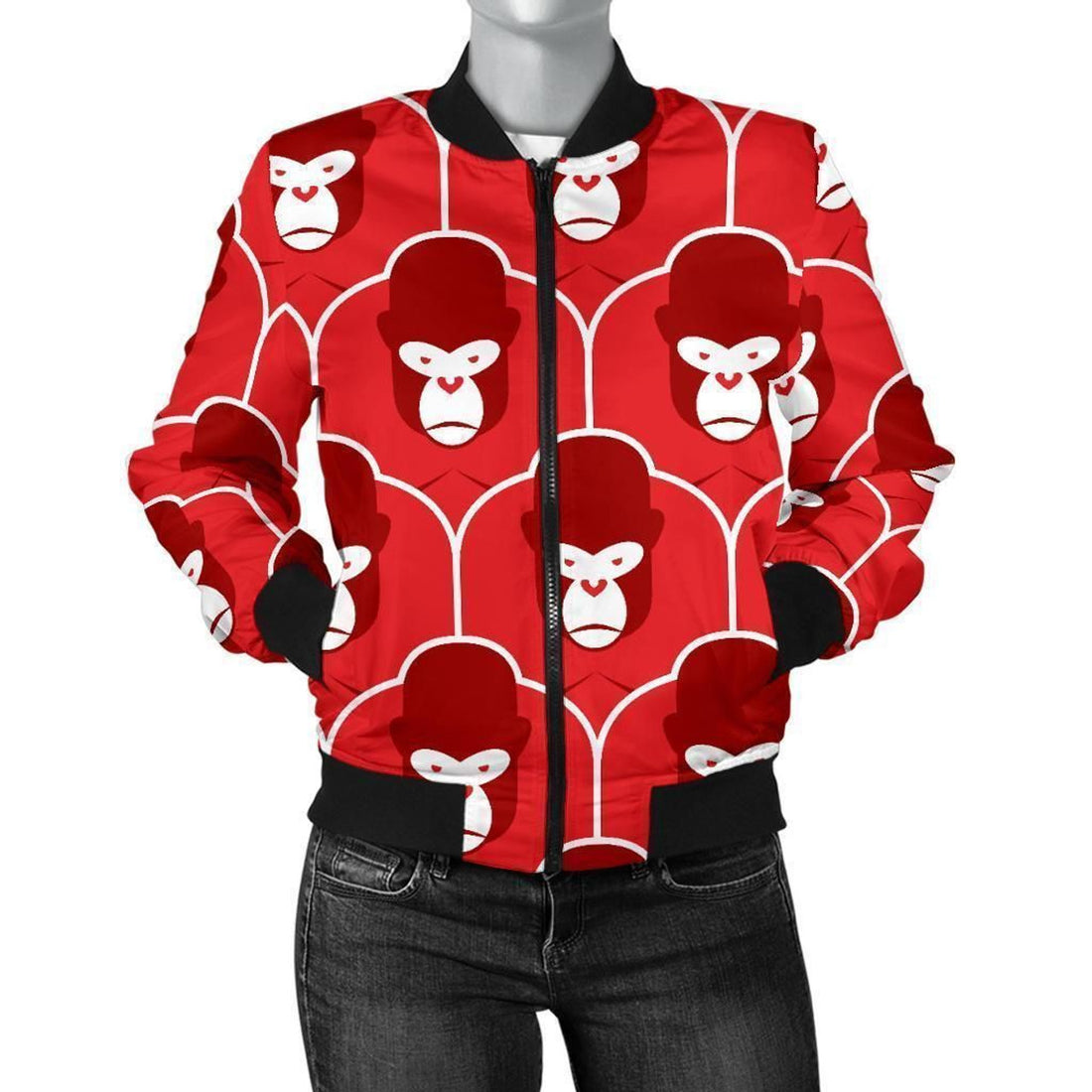 FUNSTUFFPRINT Gorilla Red Pattern Print Women Casual 3D Bomber Jacket