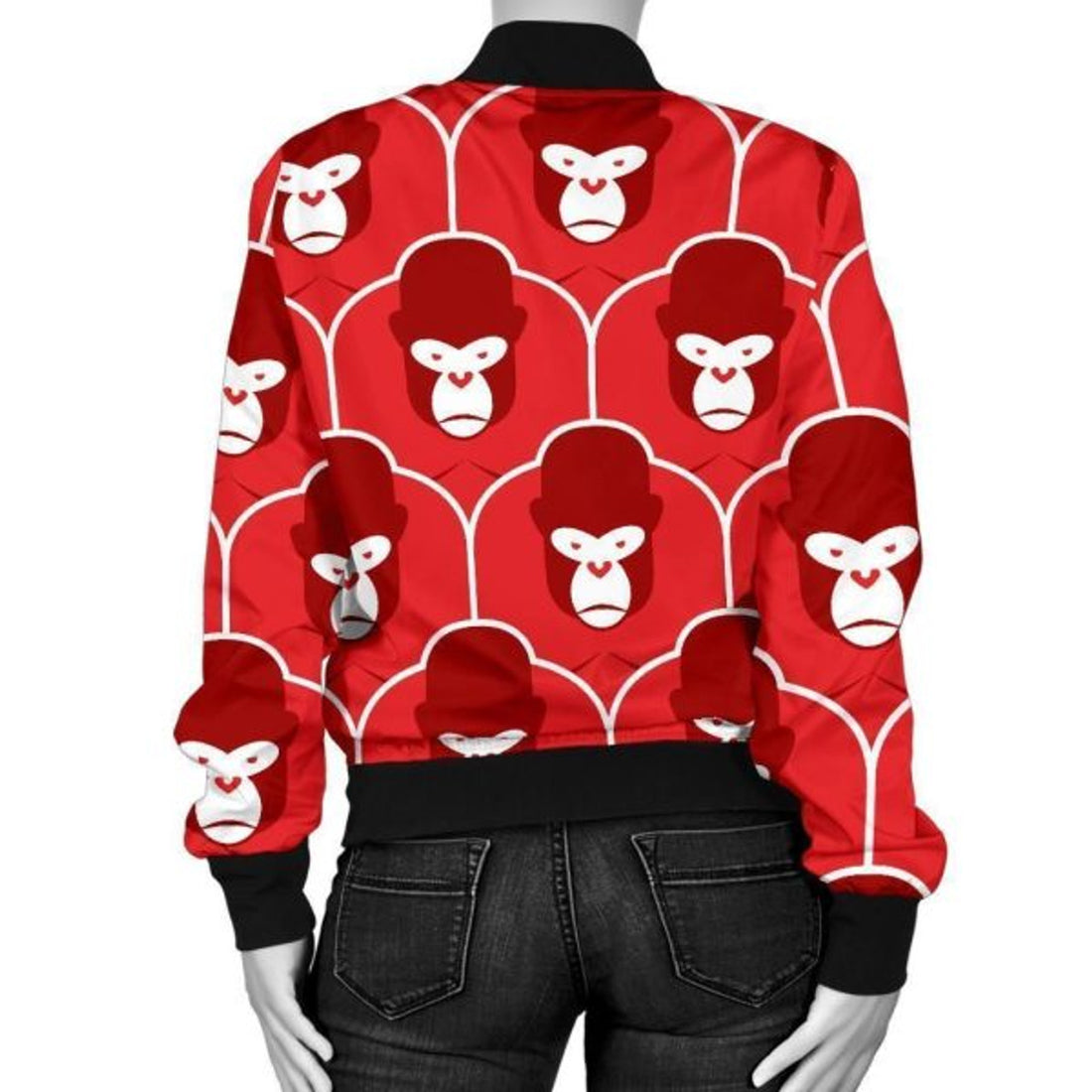 FUNSTUFFPRINT Gorilla Red Pattern Print Women Casual Bomber Jacket