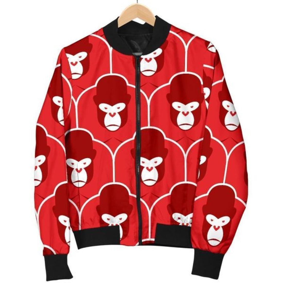 FUNSTUFFPRINT Gorilla Red Pattern Print Women Casual Bomber Jacket