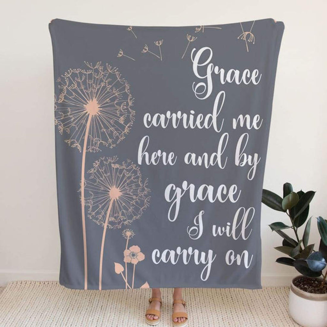 FUNSTUFFPRINT Grace Carried Me Here And By Grace I Will Carry On Fleece Blanket - Christian Blanket - Bible Verse Blanket