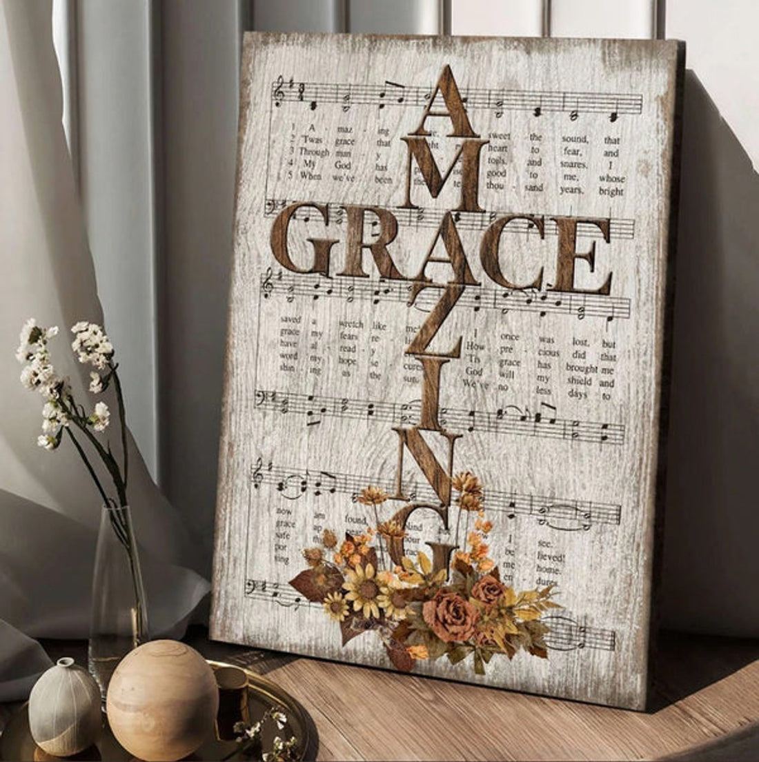 Grace Song Vintage Flower Jesus Cross Canvas Posters - Christian Wall Posters - Religious Wall Decor