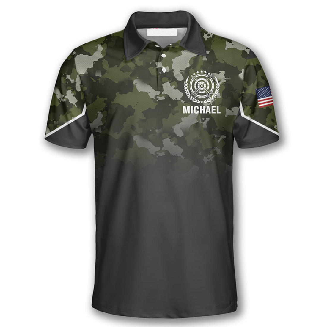 Custom 3D All Over Print Gradient Camo American Flag Custom Archery Polo Shirts for Men