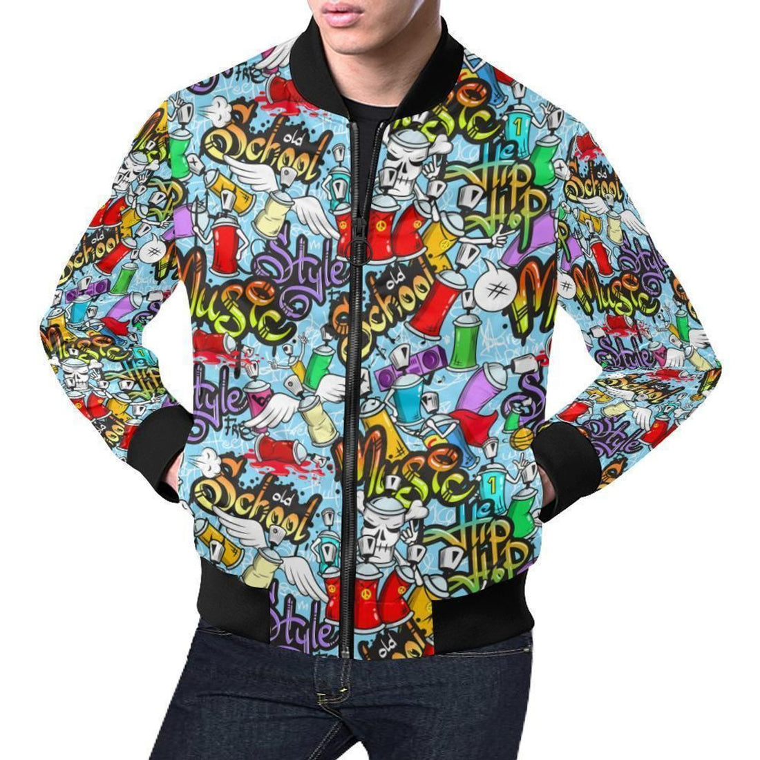 FUNSTUFFPRINT Graffiti Pattern Print Mens 3D Bomber Jacket
