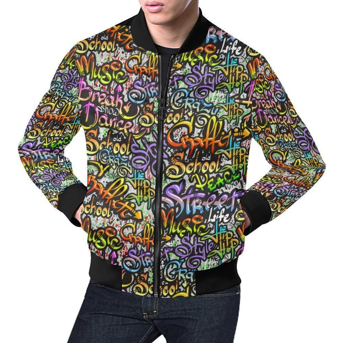 FUNSTUFFPRINT Graffiti Print Pattern Mens 3D Bomber Jacket