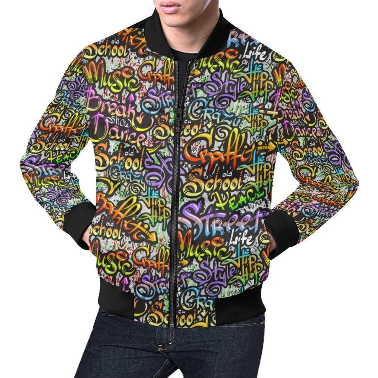 FUNSTUFFPRINT Graffiti Print Pattern Mens 3D Bomber Jacket