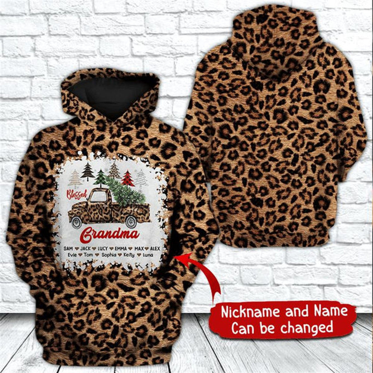 FUNSTUFFPRINT 3D Grandma Leopard Seamless Truck Christmas All Over 3D Hoodie and Zip Hoodie