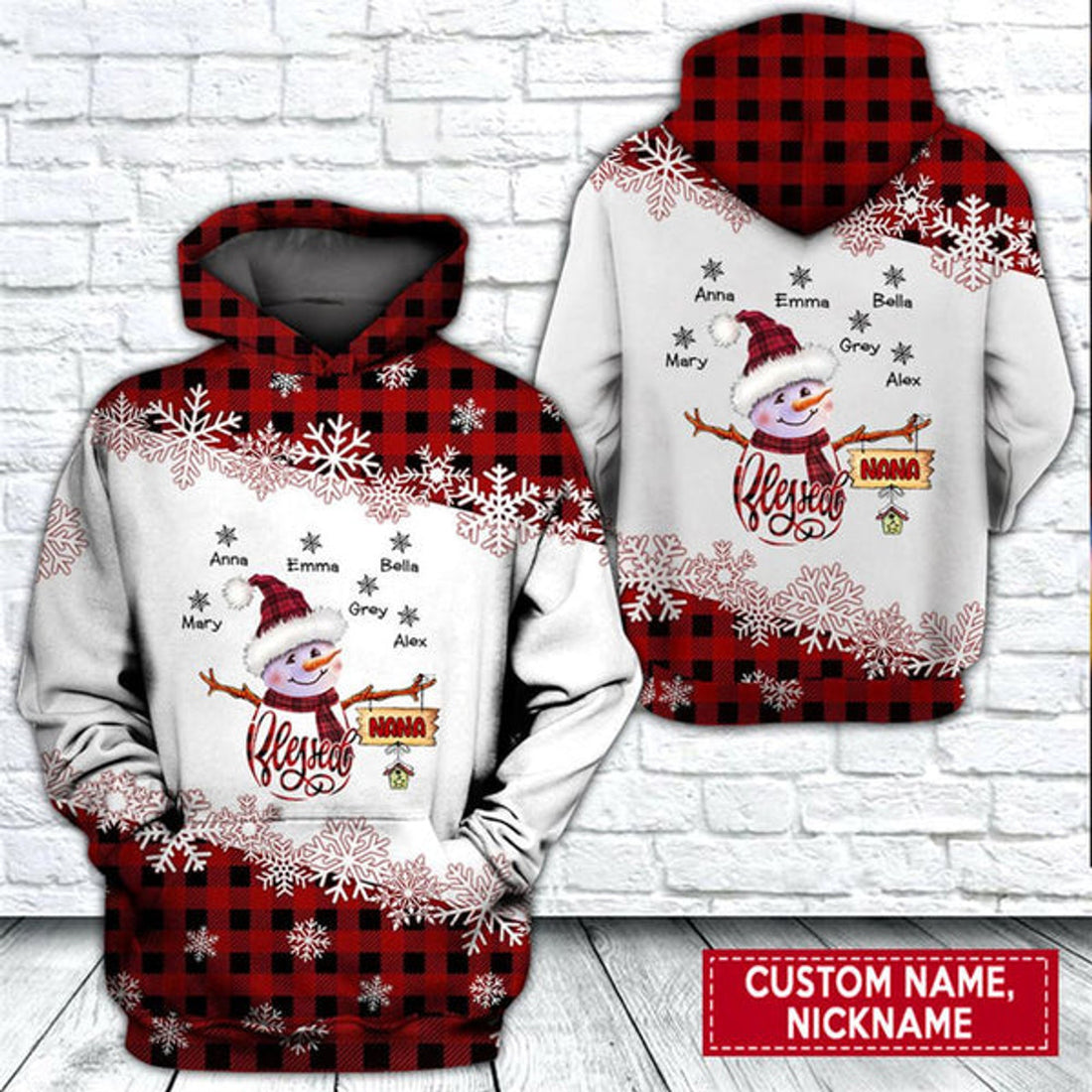 FUNSTUFFPRINT 3D Grandma Mom Snowman Christmas All Over 3D Hoodie and Zip Hoodie