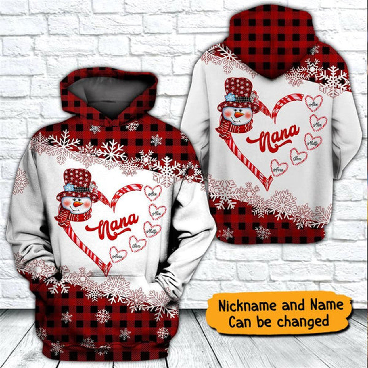 FUNSTUFFPRINT 3D Grandma Snowman Christmas All Over 3D Hoodie and Zip Hoodie