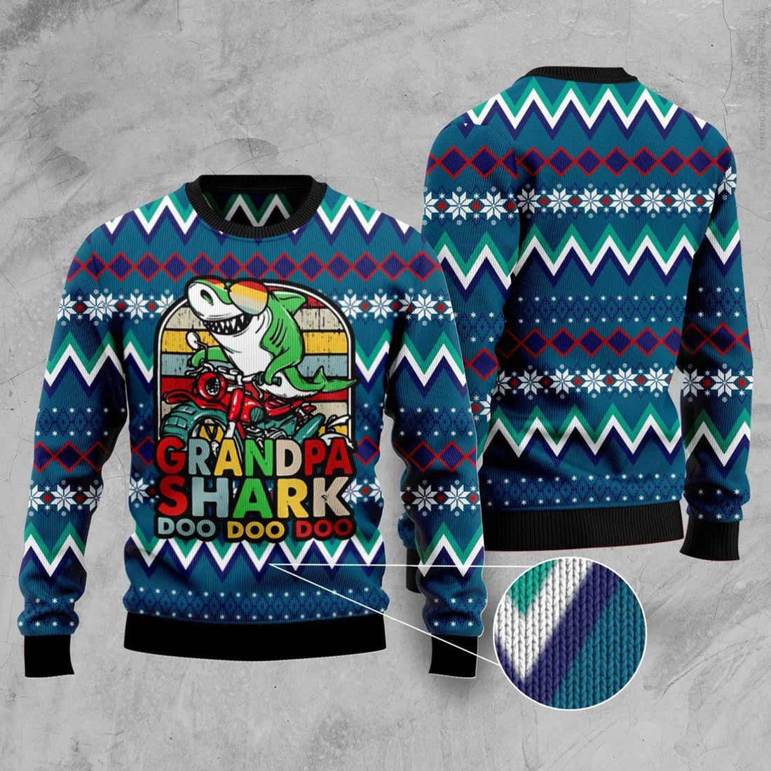 FUNSTUFFPRINT Grandpa Shark Dododo Ugly Christmas Sweater, Christmas Sweater, Ugly Sweater, Funny Xmas Sweaters Ugly Sweater