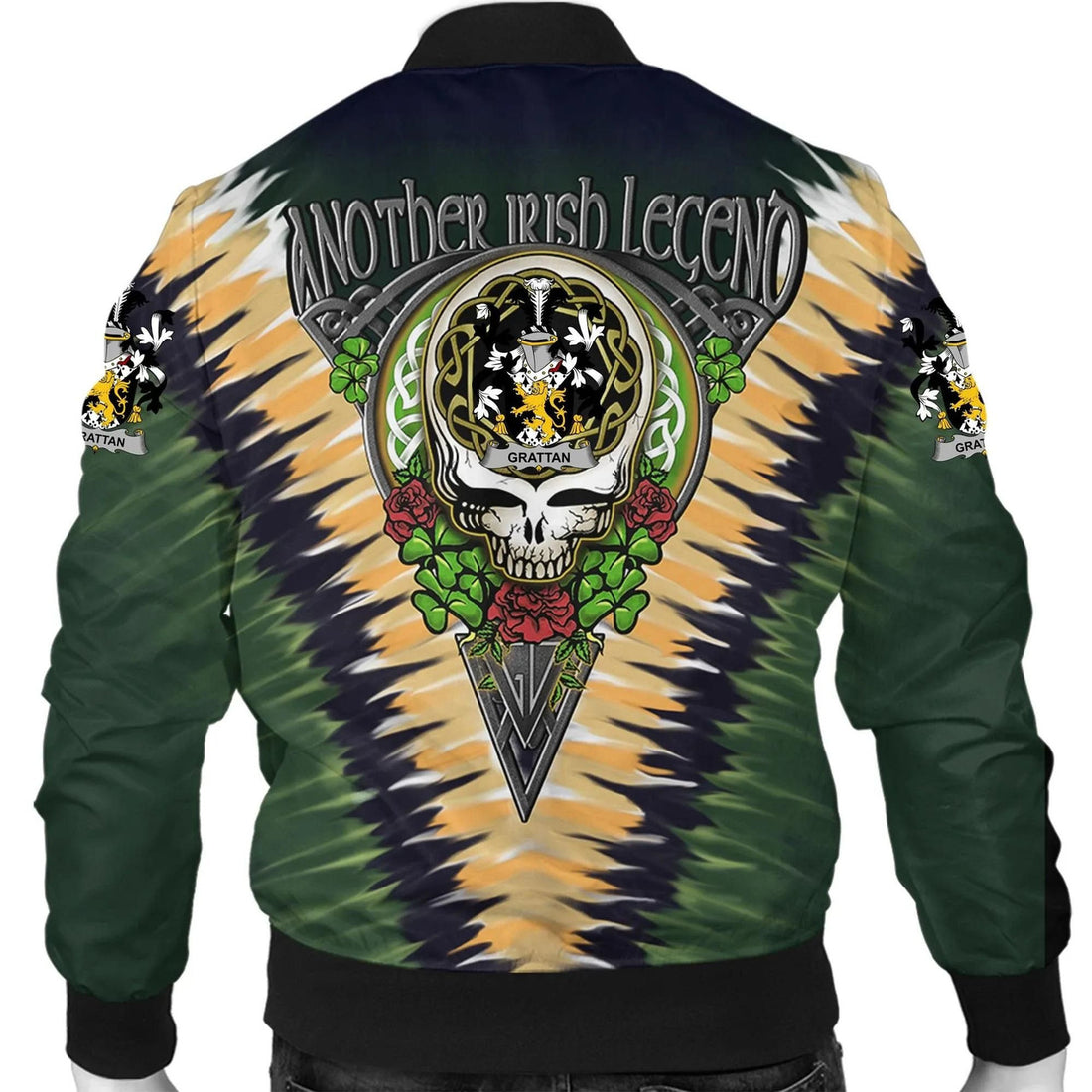 FUNSTUFFPRINT Grattan or McGrattan Ireland Bomber Jacket - GD Irish Legend Shamrock V Tie-Dye 3D Bomber Jacket