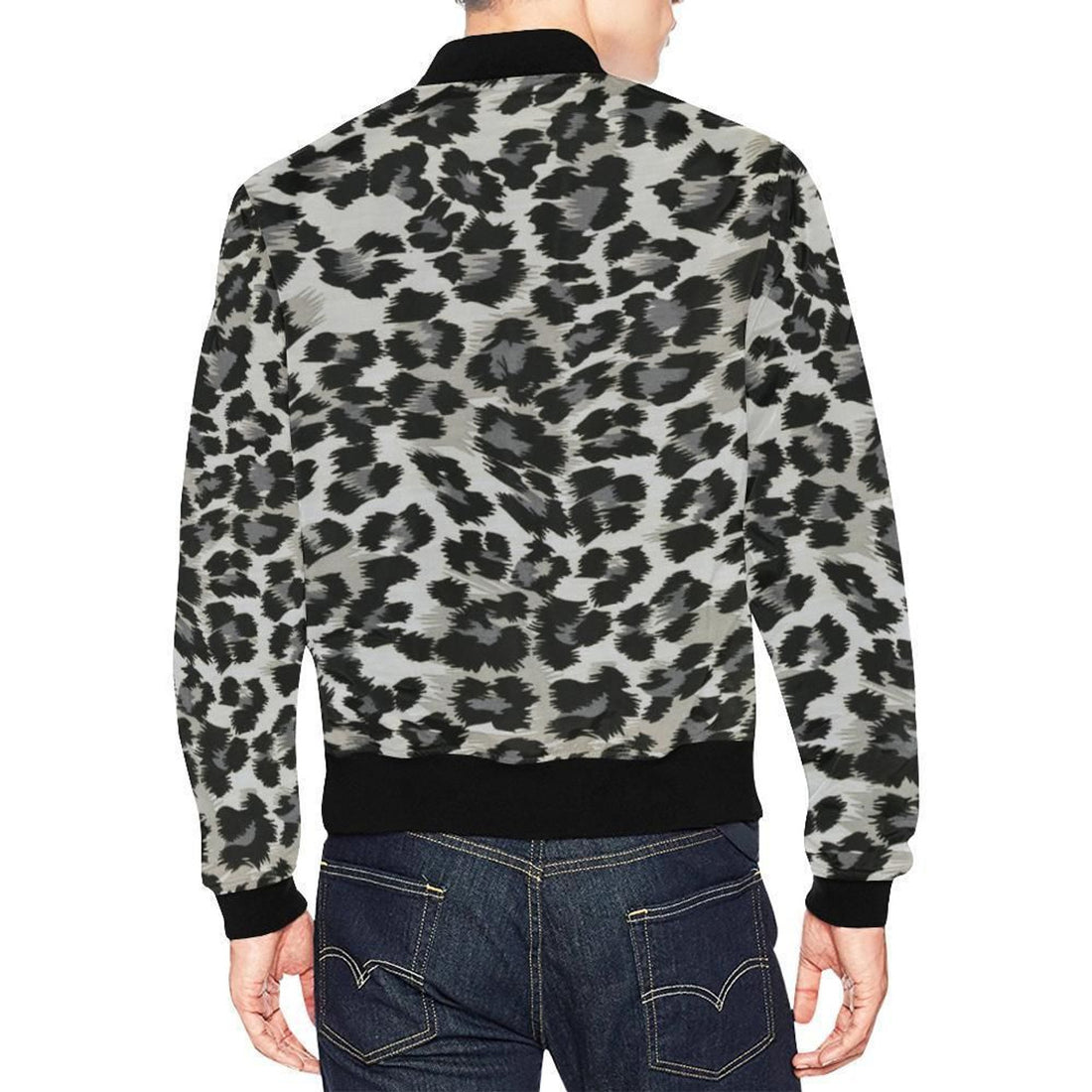 FUNSTUFFPRINT Gray Cheetah Leopard Pattern Print Mens 3D Bomber Jacket