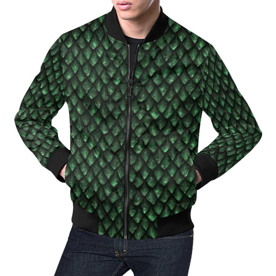 FUNSTUFFPRINT Green Egg Skin Dragon Pattern Print Mens 3D Bomber Jacket