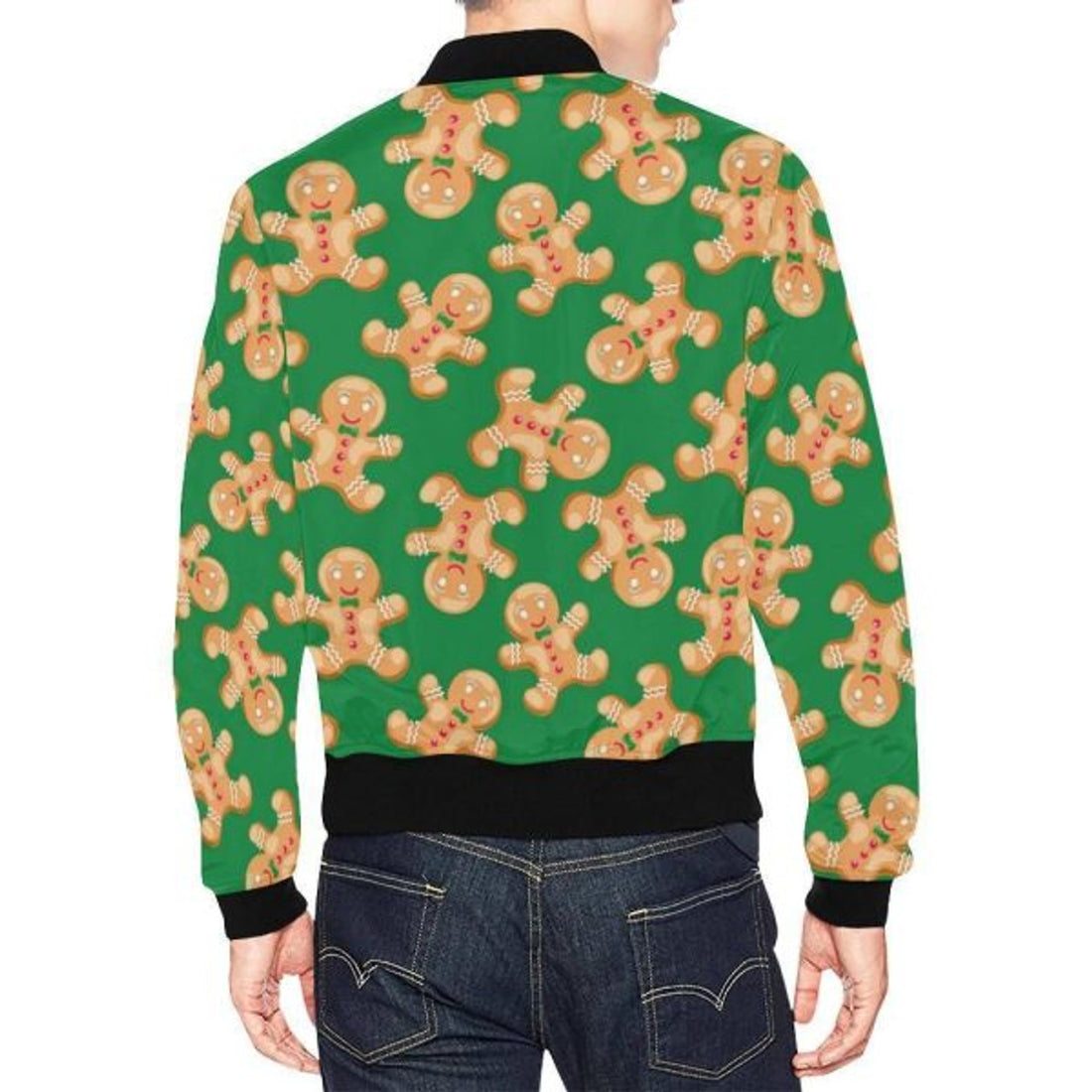 FUNSTUFFPRINT Green Gingerbread Man Chirstmas Pattern Print Men's 3D Bomber Jacket