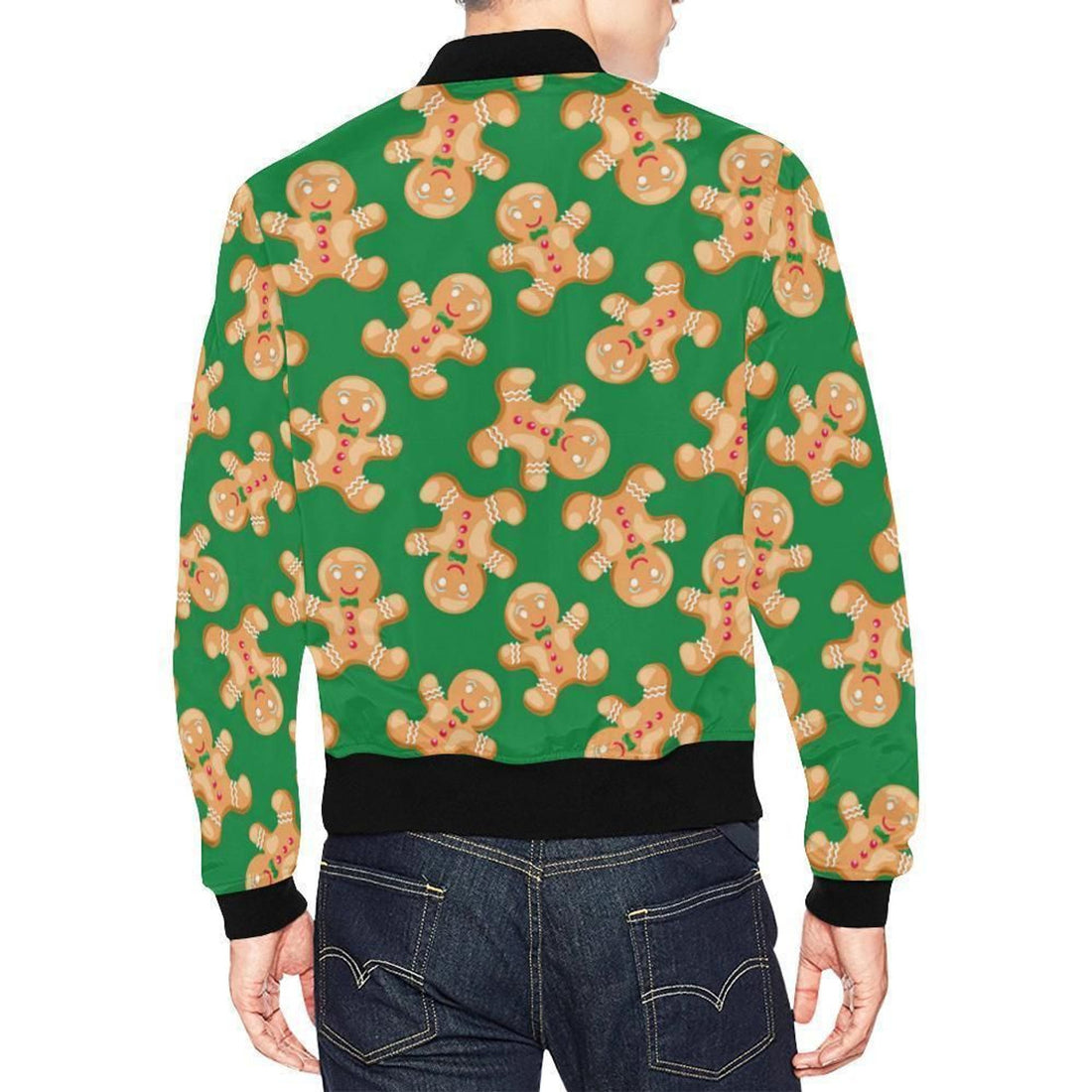 FUNSTUFFPRINT Green Gingerbread Man Chirstmas Pattern Print Mens 3D Bomber Jacket