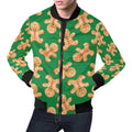 FUNSTUFFPRINT Green Gingerbread Man Chirstmas Pattern Print Mens 3D Bomber Jacket