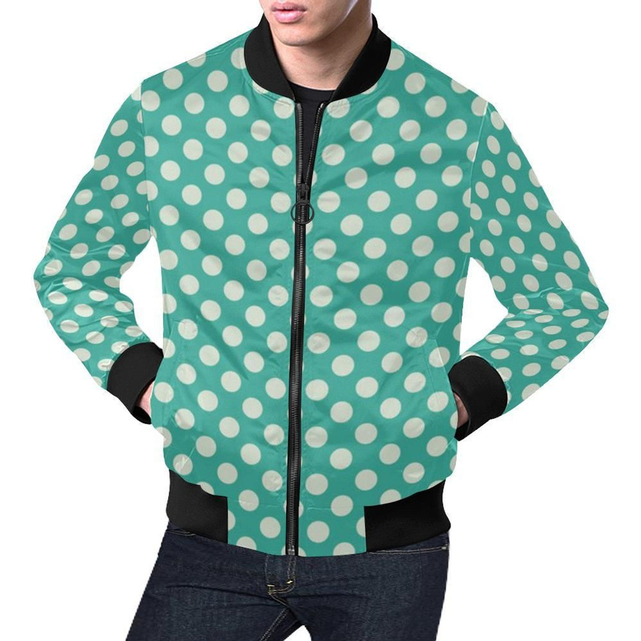 FUNSTUFFPRINT Green White Polka dot Pattern Print Mens 3D Bomber Jacket