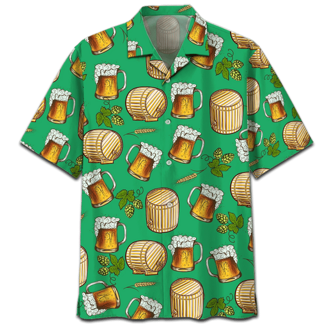 Green Theme Beer Wooden Barrel Hawaiian Shirt, Summer aloha hawaii shirt for Men women