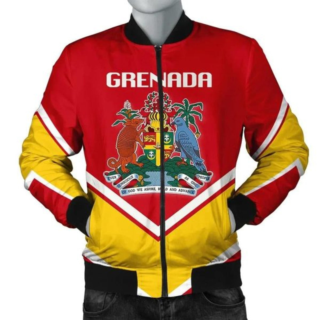 FUNSTUFFPRINT Grenada Coat Of Arms Men Bomber Jacket Lucian Style Bomber Jacket